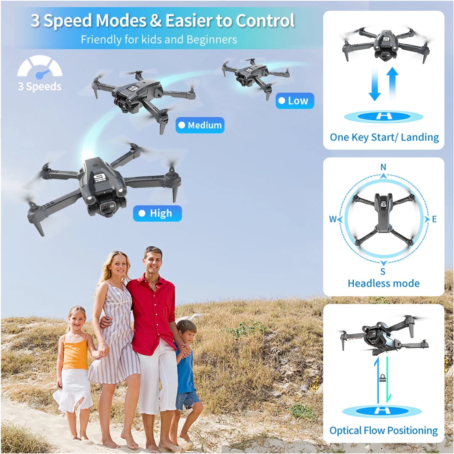 Foldable Drone, 1080P HD FPV Camera Wifi RC Quadcopter, 360° Flip, Waypoint Flight, for Kids Adult and Beginners Black,2 Batteries